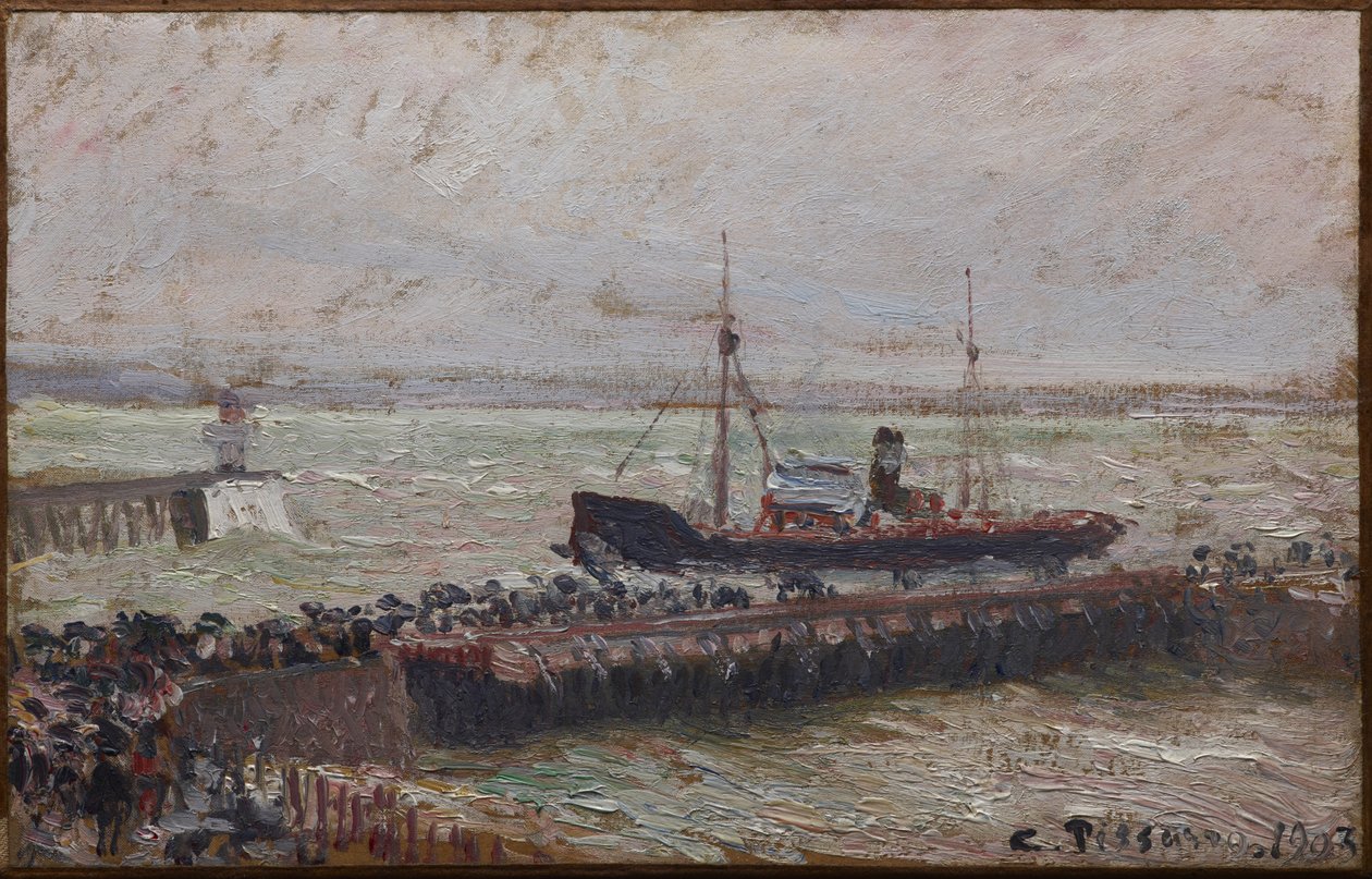 Loď vplouvající do přístavu v Le Havre od Camille Jacob Pissarro