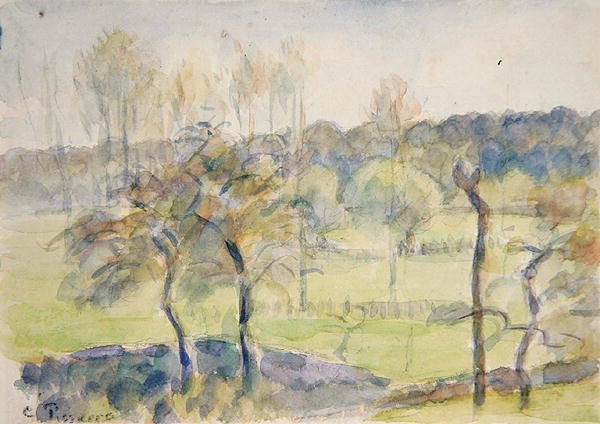 Jaro (akvarel přes černou křídu na papíře) od Camille Pissarro