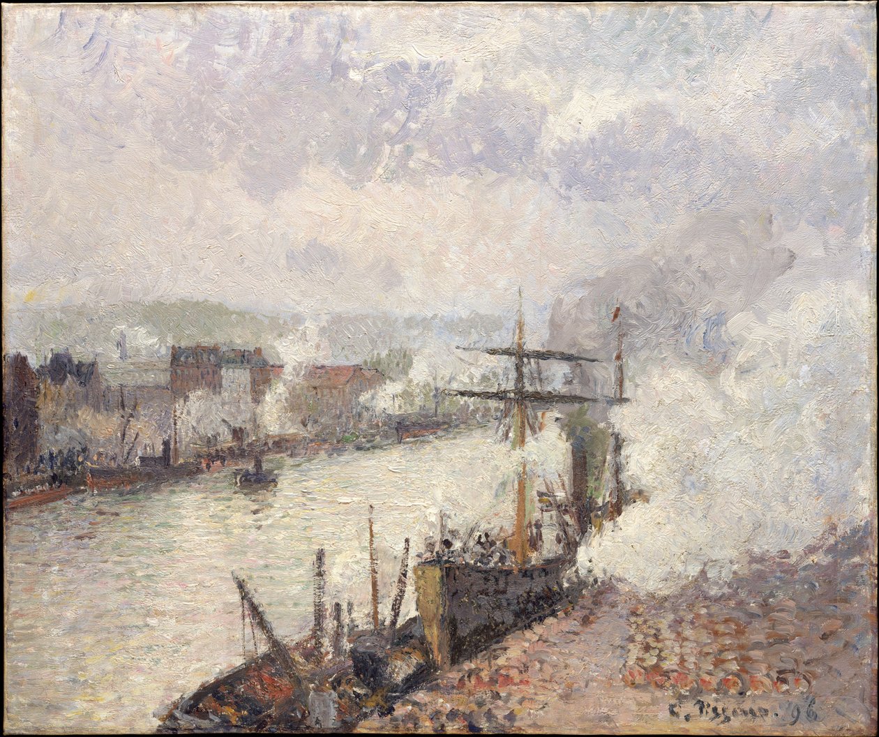 Parníky v přístavu Rouen od Camille Pissarro