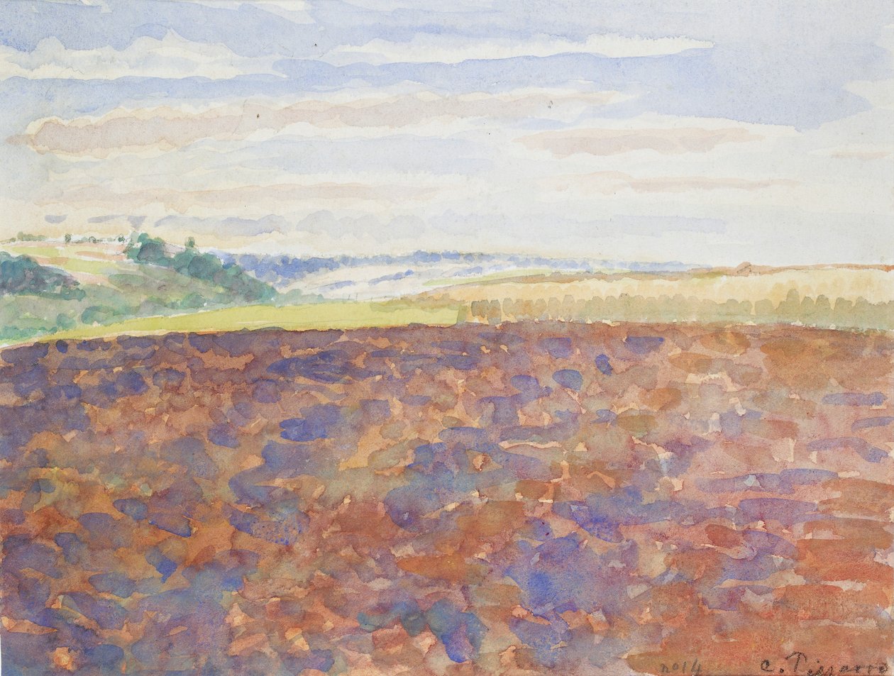 Studie krajiny s oraným polem, Eragny-sur-Epte, c1886-1890 od Camille Pissarro