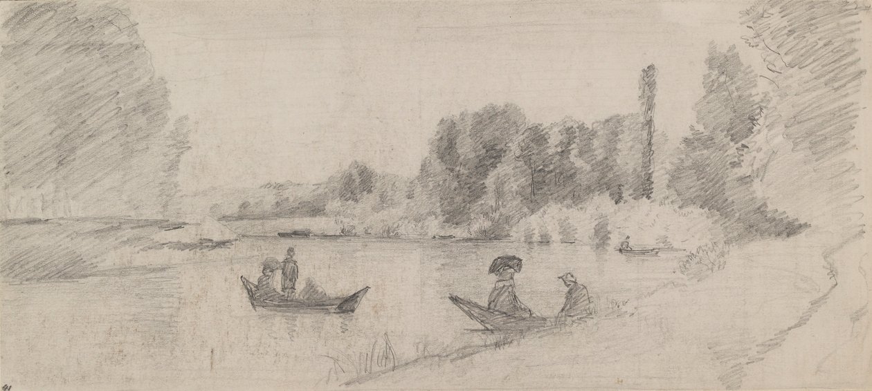 Studie říční krajiny s loděmi, 1863-1864 od Camille Pissarro