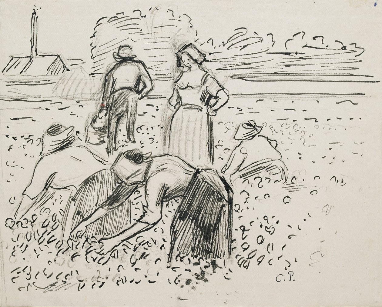 Studie pěti rolnických postav pracujících na poli, 1887 od Camille Pissarro