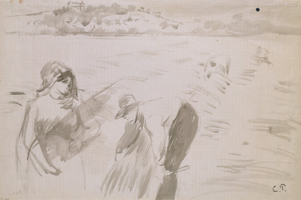 Studie kombajnů pracujících na poli poblíž Pontoise, 1882 od Camille Pissarro