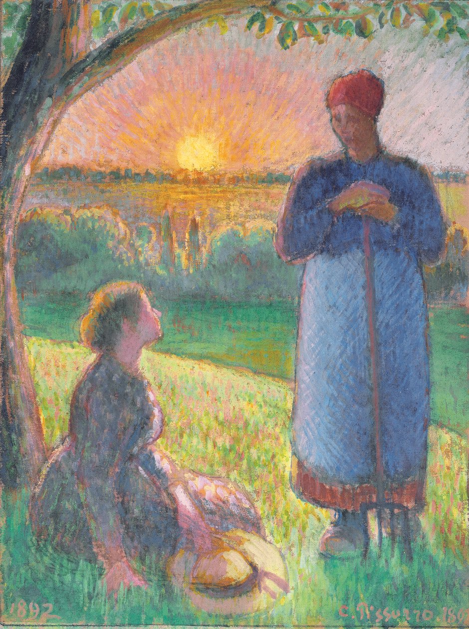 Mluvící rolníci, Západ slunce, Eragny od Camille Pissarro