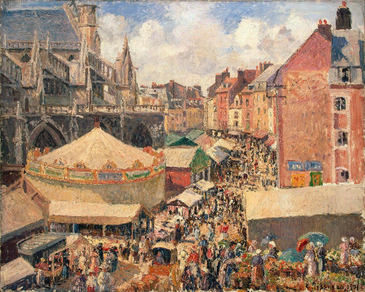 Veletrh v Dieppe, Slunečné ráno, 1901. od Camille Pissarro