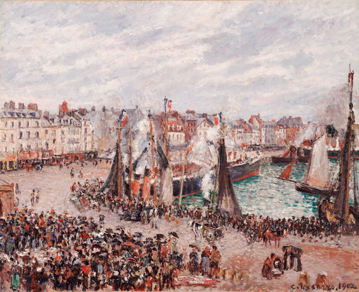 Rybí trh, Dieppe: Šedé počasí, ráno od Camille Pissarro