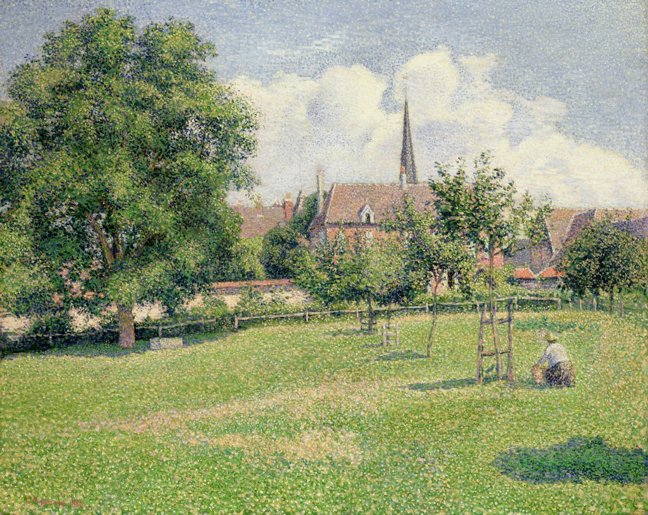 Dům hluché ženy a zvonice v Eragny od Camille Pissarro