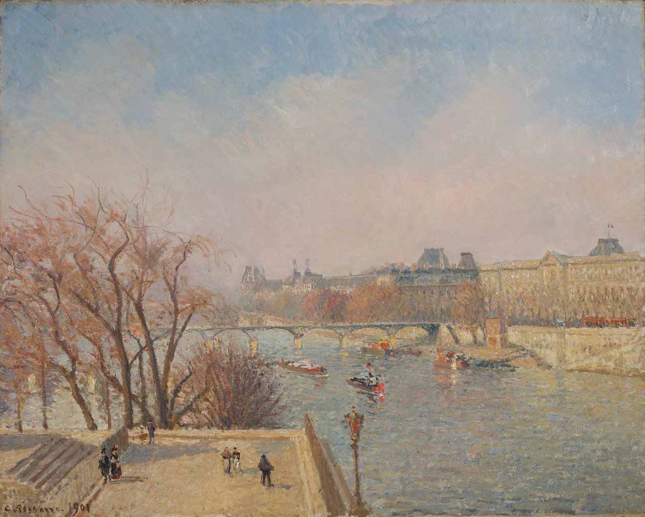 Louvre, ráno, sluneční světlo od Camille Pissarro