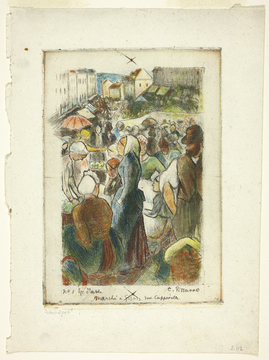 Trh v Gisors; Rue Cappeville od Camille Pissarro