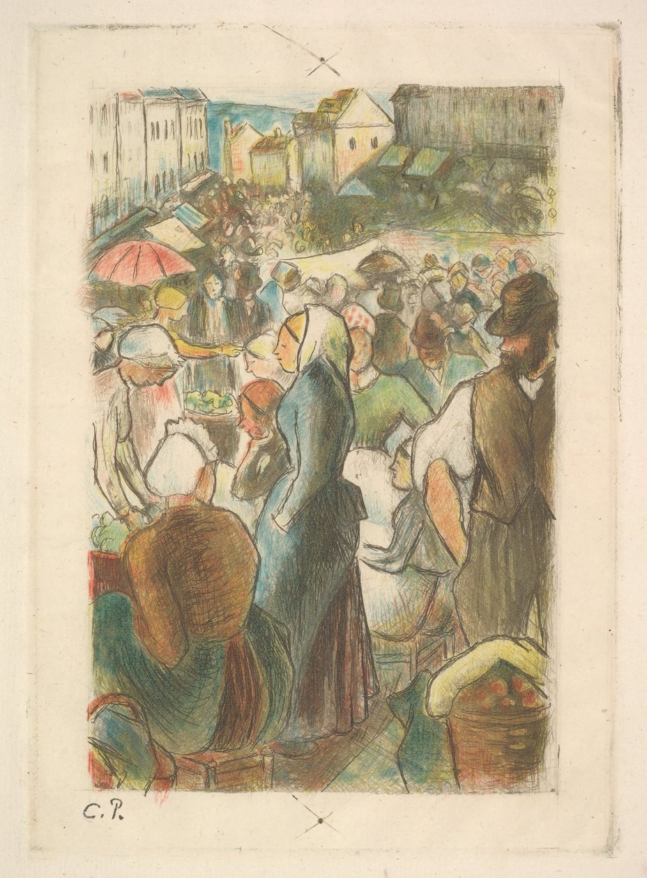 Trh v Gisors: Rue Cappeville, 1894-95. od Camille Pissarro