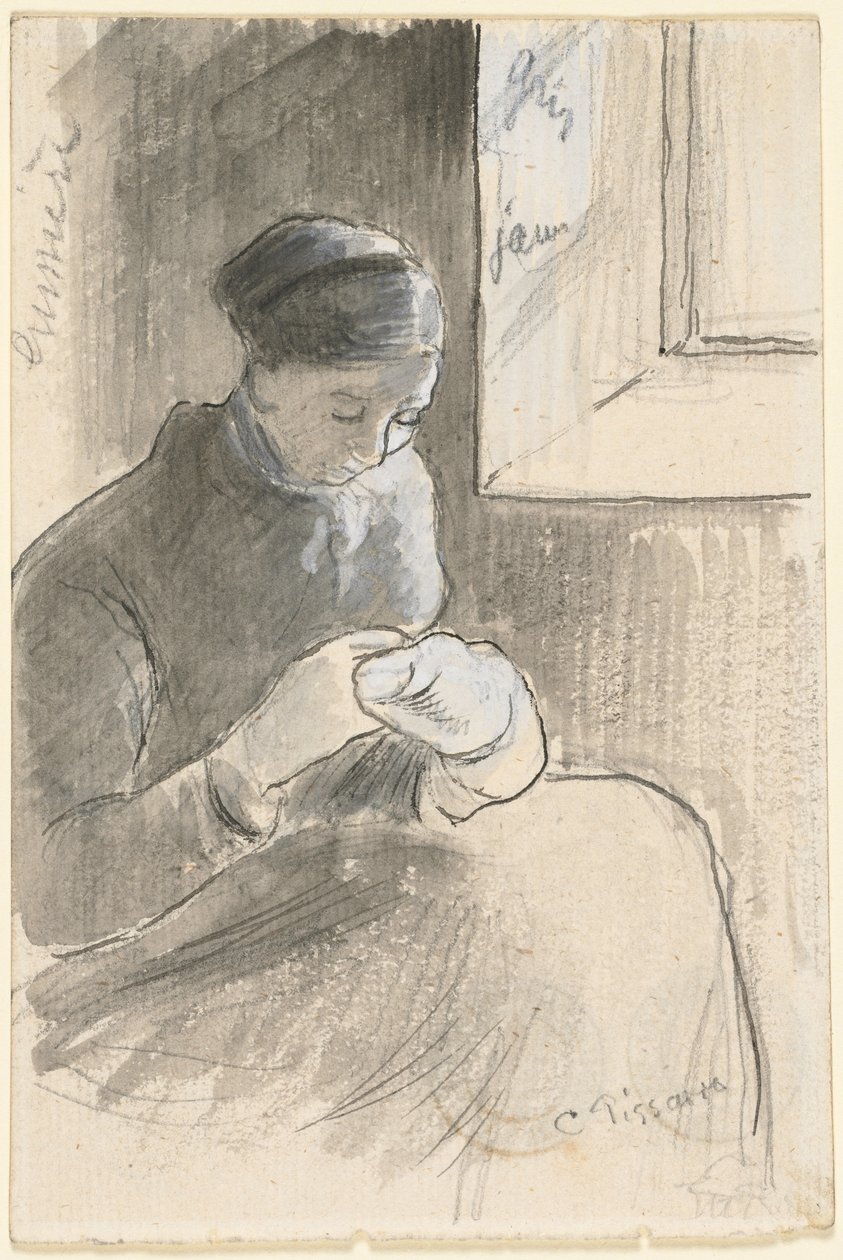 Opravář, asi 1881 (pero a černá tuš, štětec a šedý wash nad grafitem zvýrazněný bílým kvašem) od Camille Pissarro