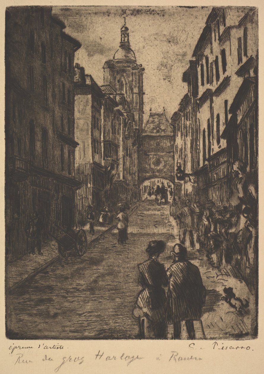 Ulice velkých hodin, Rouen, 1885. od Camille Jacob Pissarro