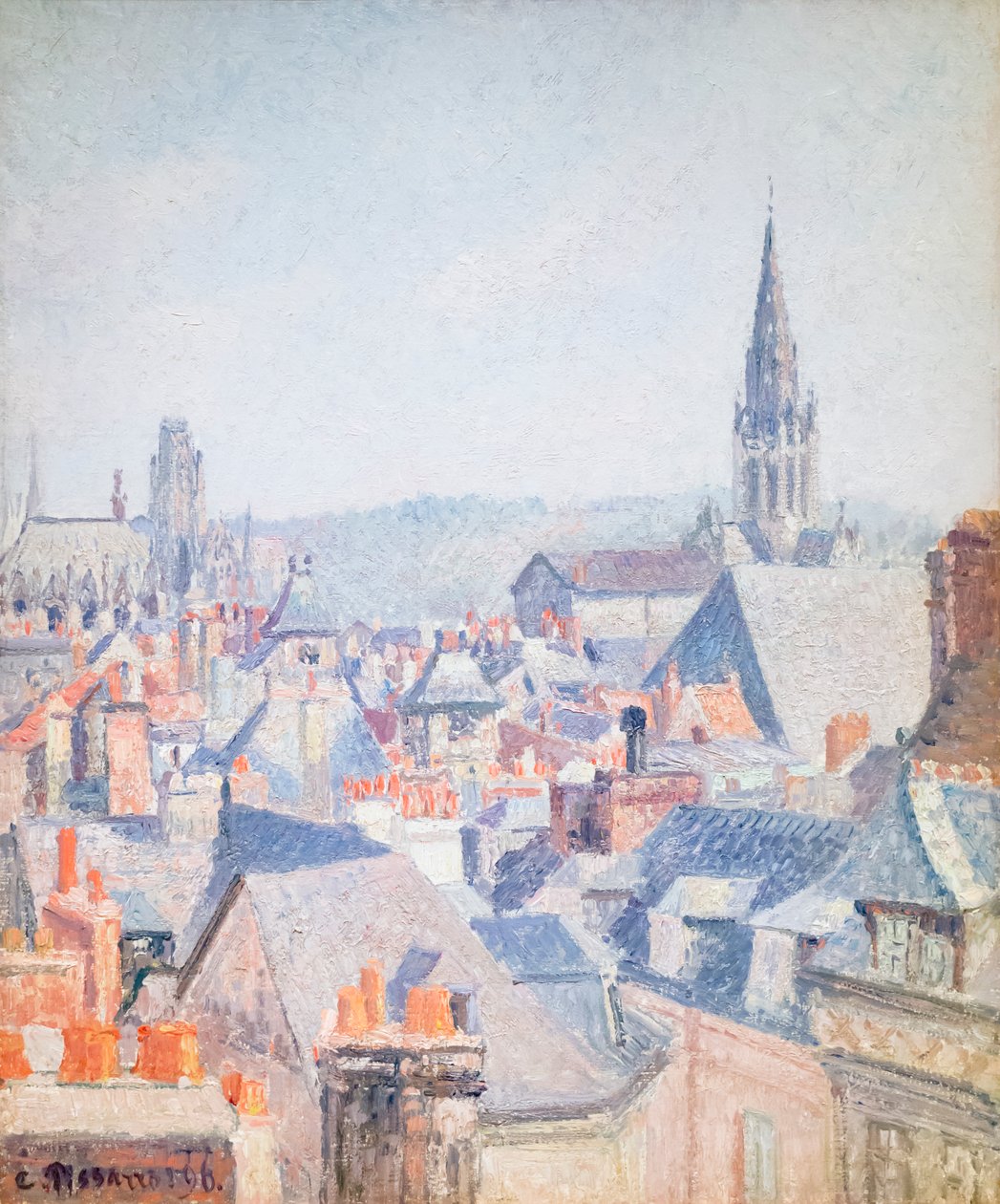 Střechy starého Rouenu, sluneční světlo od Camille Pissarro