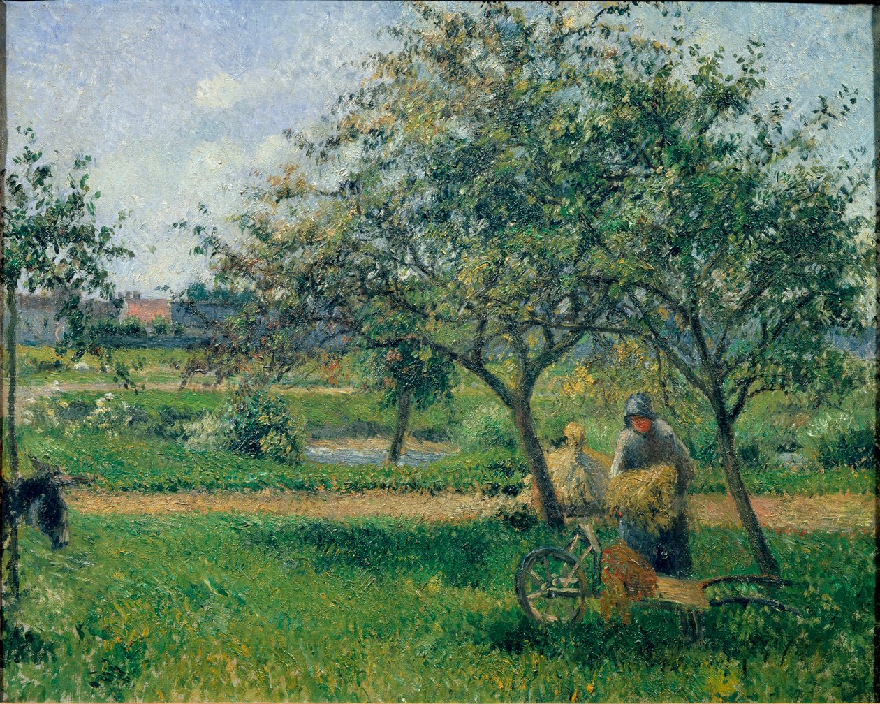 Trakař, sad, cca 1881 (olej na plátně) od Camille Jacob Pissarro
