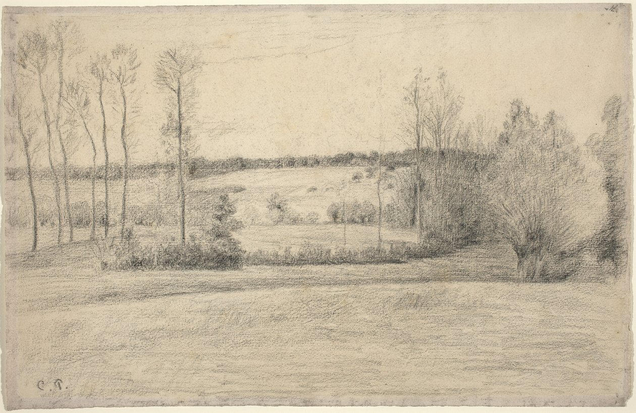 Stromy a louky v Eragny, 18951900. od Camille Pissarro