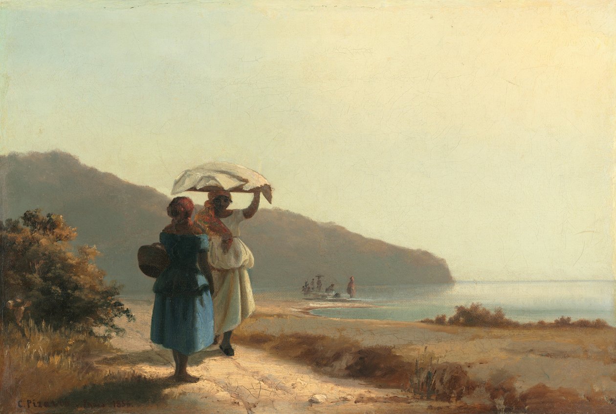 Dvě ženy chatující u moře, St. Thomas od Camille Pissarro