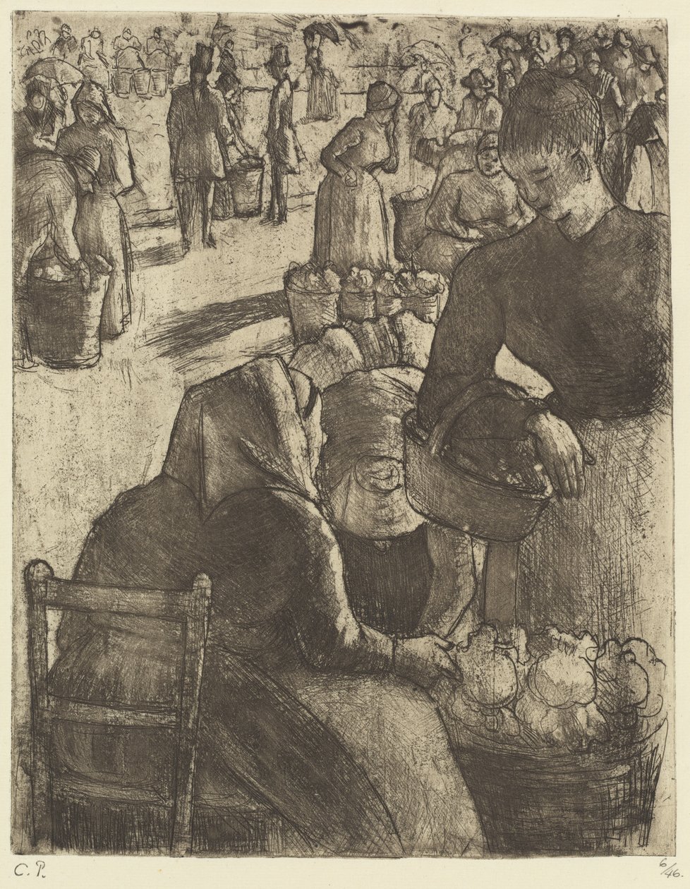 Zeleninový trh v Pontoise od Camille Pissarro