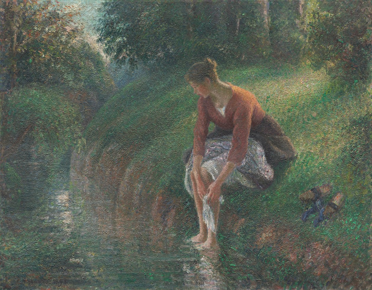 Žena koupající si nohy v potoce, 189495. od Camille Pissarro