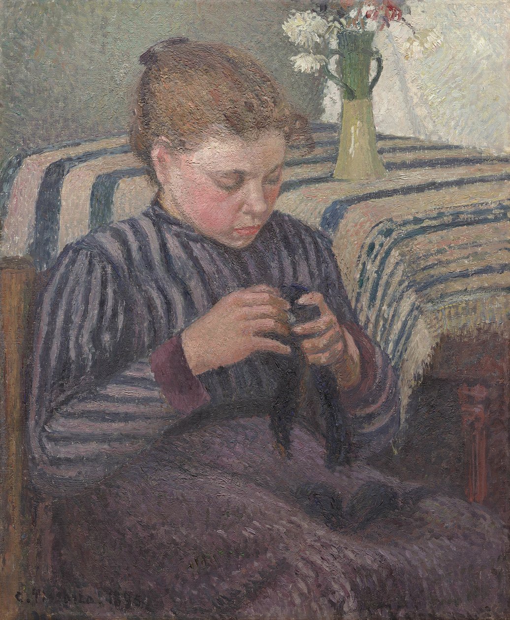 Žena Mending od Camille Pissarro