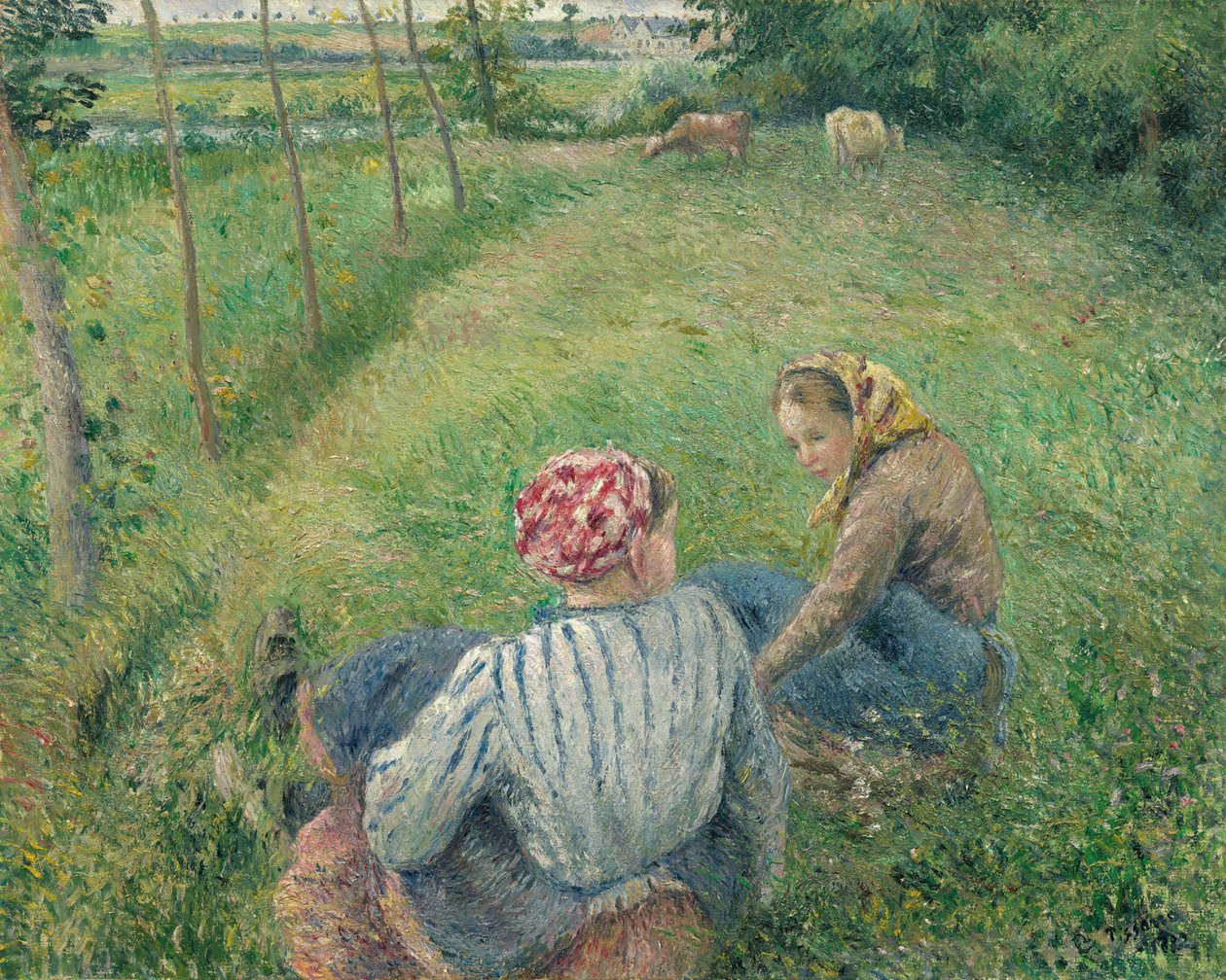 Mladé rolnické dívky odpočívající v polích poblíž Pontoise od Camille Pissarro