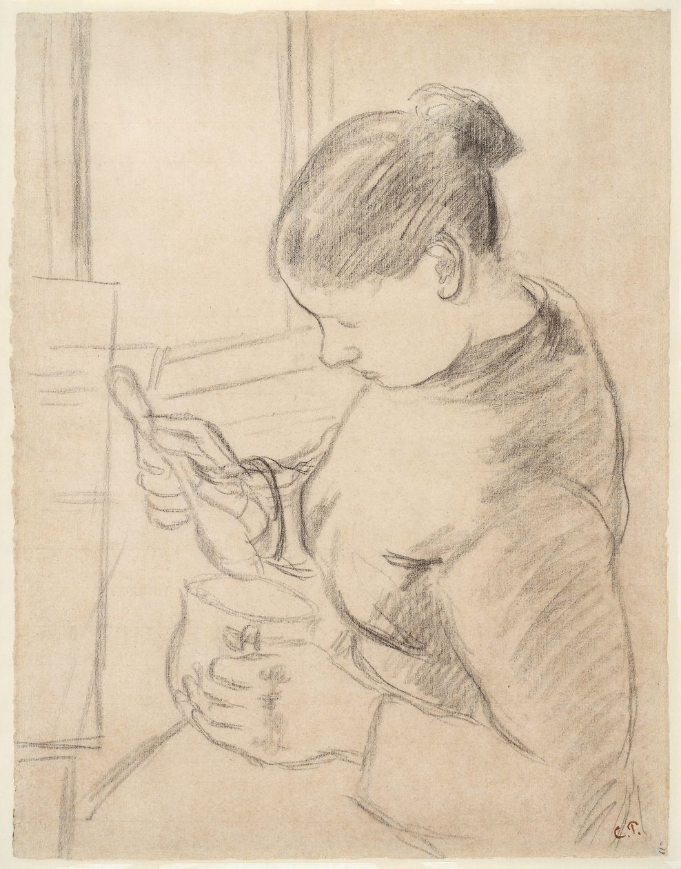 Mladý Rolník S Její Kávou od Camille Pissarro