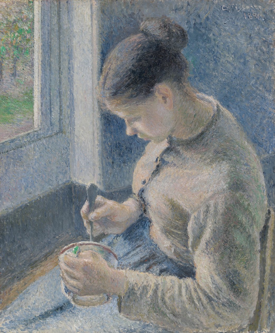 Mladá rolnice u kávy od Camille Pissarro