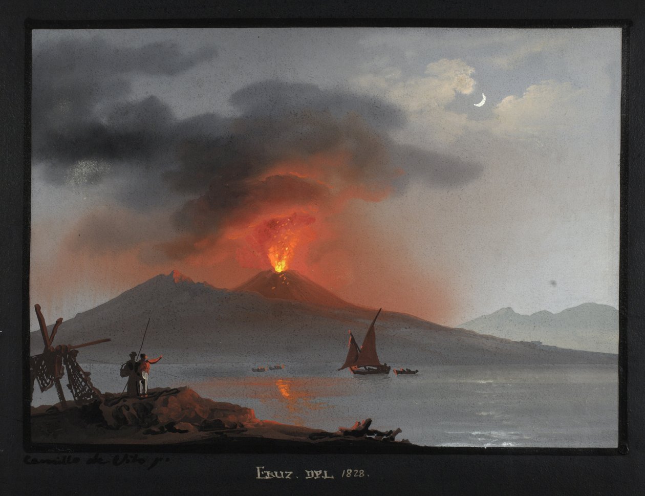 Erupce Vesuvu v roce 1828 od Camillo de Vito