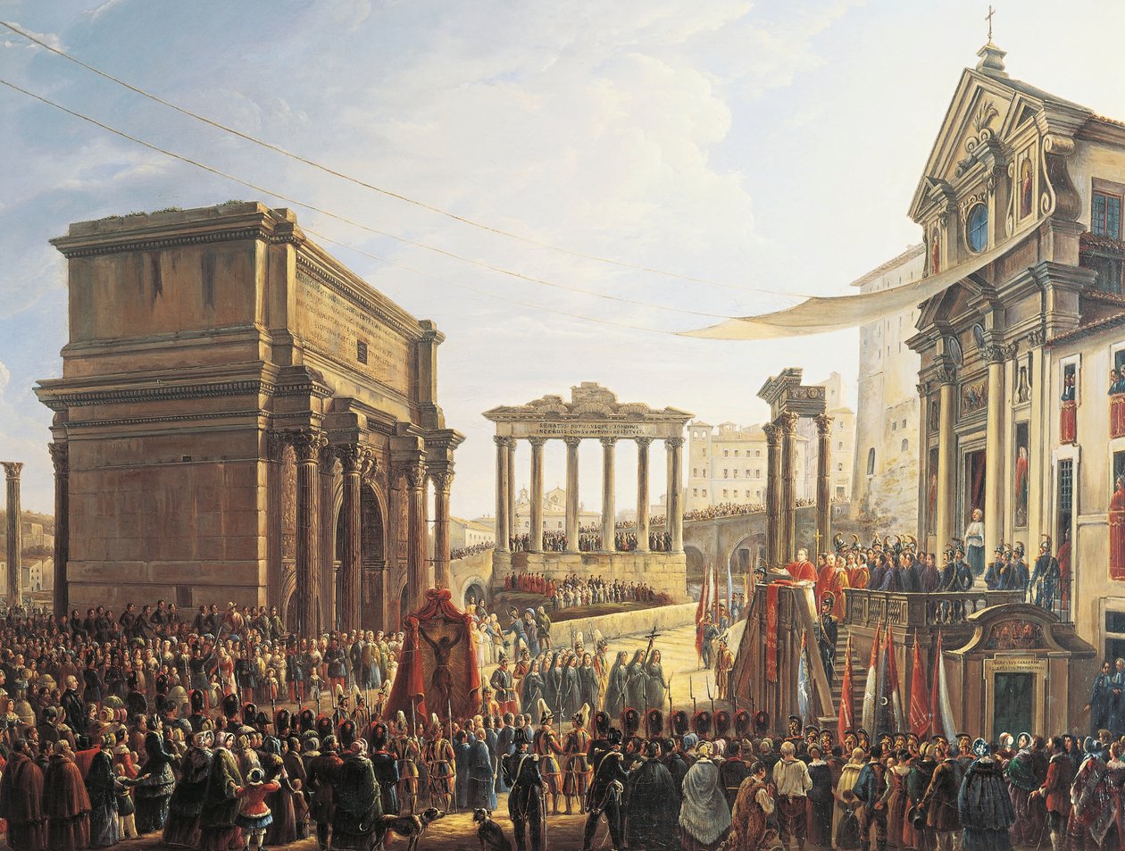 Papež Pius IX (1846-1878) při kázání v Campo Vaccino, obraz od Camilla Pacettiho (1758-1826), od Camillo Pacetti