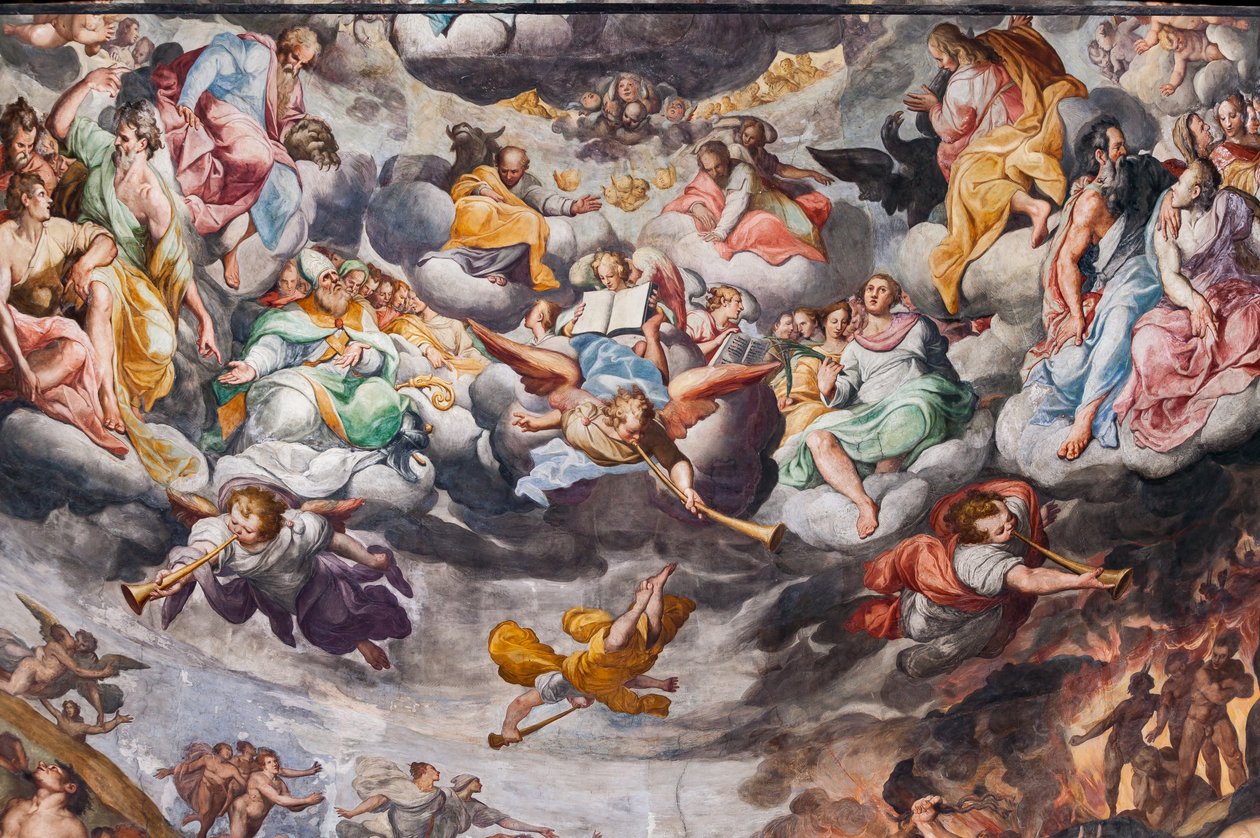 Andělé hrají hudbu, detail posledního soudu (freska) od Camillo Procaccini