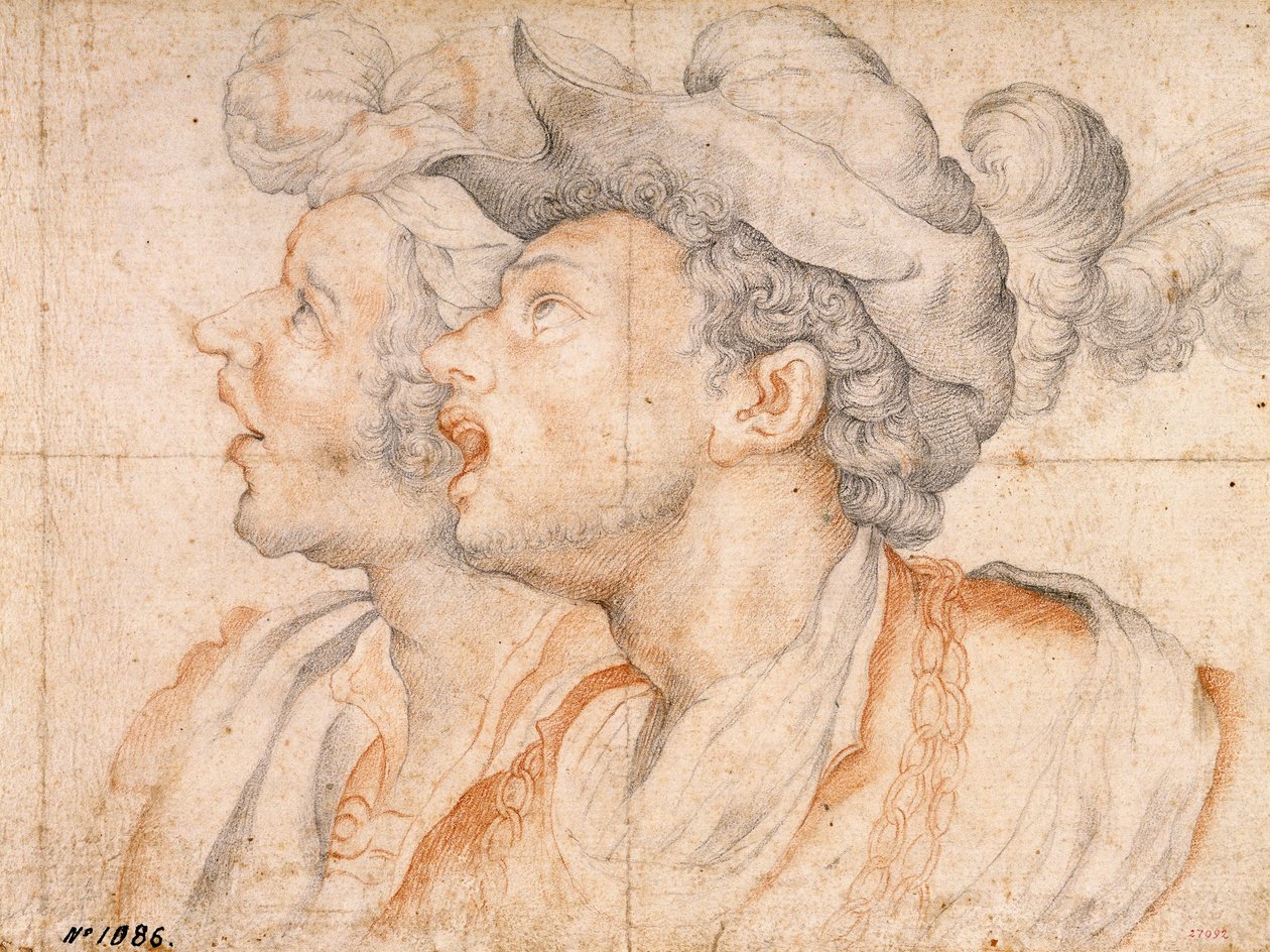 Dvě hlavy mladých - Dílo od Camilla Procacciniho (1561-1629), červená křída a křída na papíře (20x27,2 cm), cca 1590 - Dvě hlavy mladých, Červená křída a křída na papíře od Camilla Procacciniho, cca 1590 - Museu Nacional of Art of Catalunya, Barcelona od Camillo Procaccini
