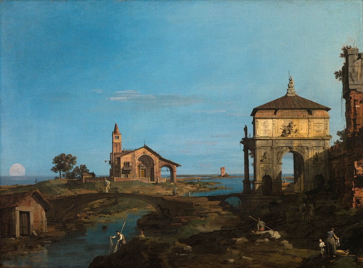 Ostrov v laguně s bránou a kostelem od Canaletto (Giovanni Antonio Canal)
