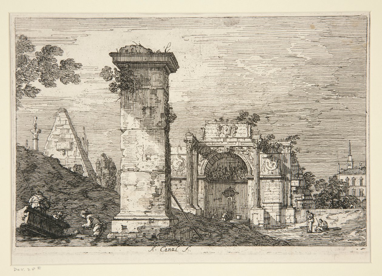 Krajina se zničenými památkami, ze série Vedute (Pohledy) od Canaletto (Giovanni Antonio Canal)