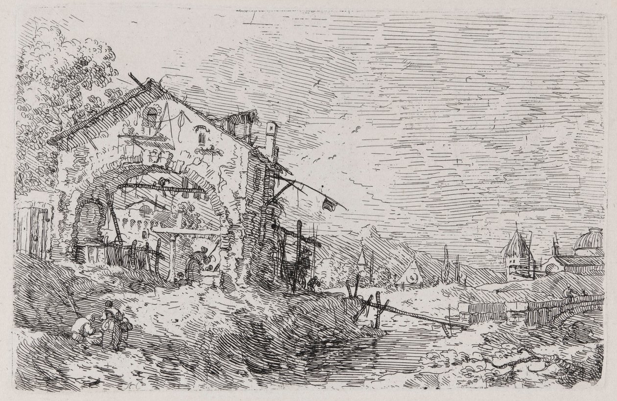 Krajina se ženou u studny, ze série Vedute (Views) od Canaletto (Giovanni Antonio Canal)