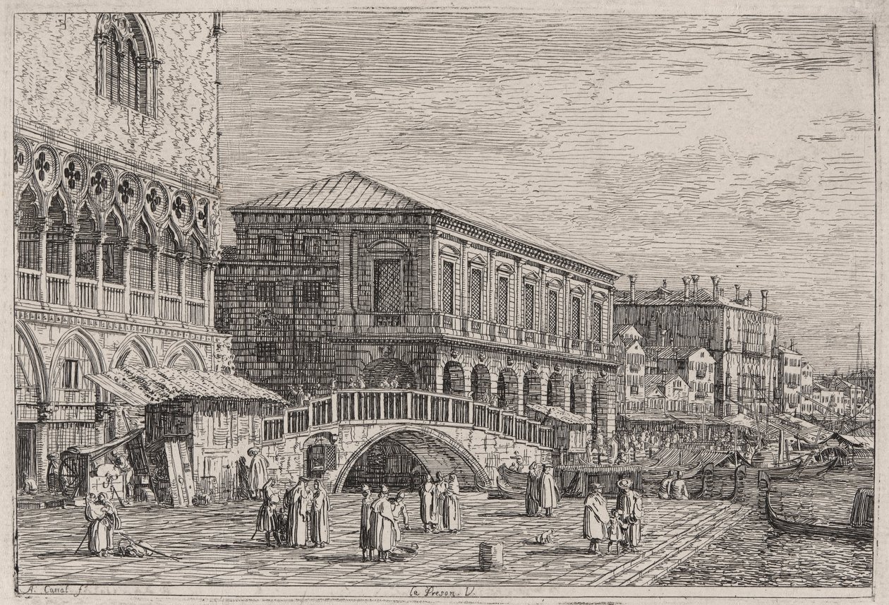 Le Preston. V. (Vězení, Benátky]), ze série Vedute (Pohledy) od Canaletto (Giovanni Antonio Canal)