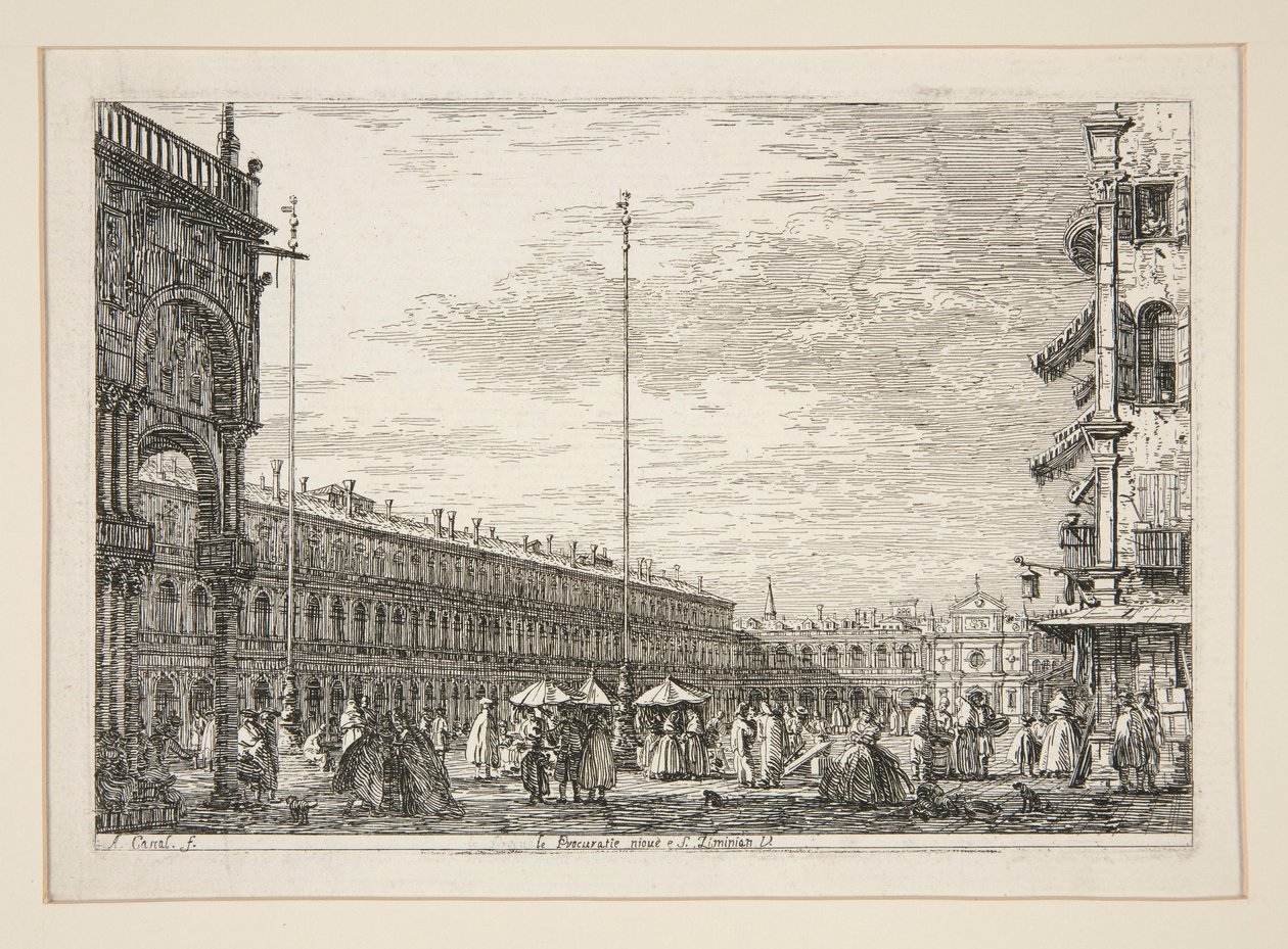 Le Procuratie Nuove e S. Ziminian V. (Procuratic Nuove a kostel San Geminiano, Benátky), ze série Vedute (Pohledy) od Canaletto (Giovanni Antonio Canal)
