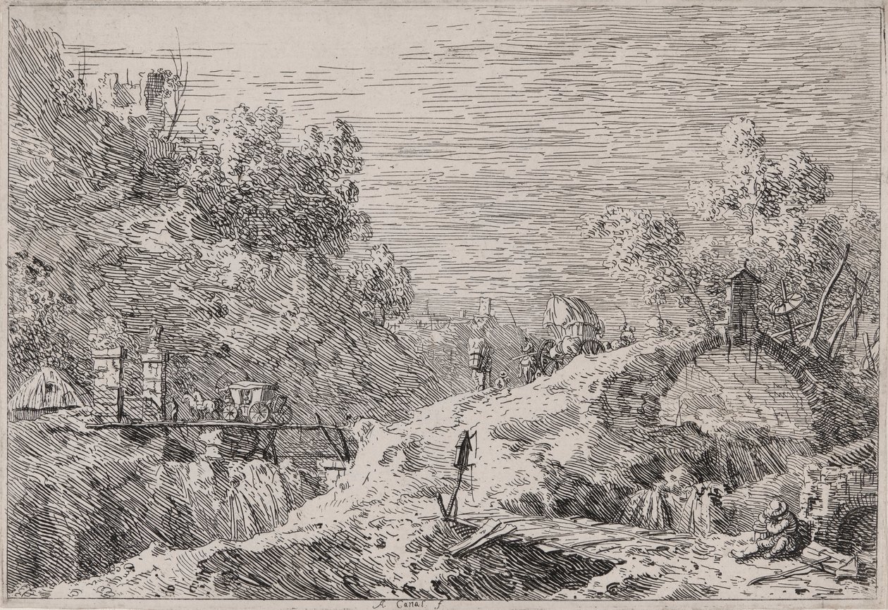 Horská krajina s pěti mosty, ze série Vedute (Views) od Canaletto (Giovanni Antonio Canal)