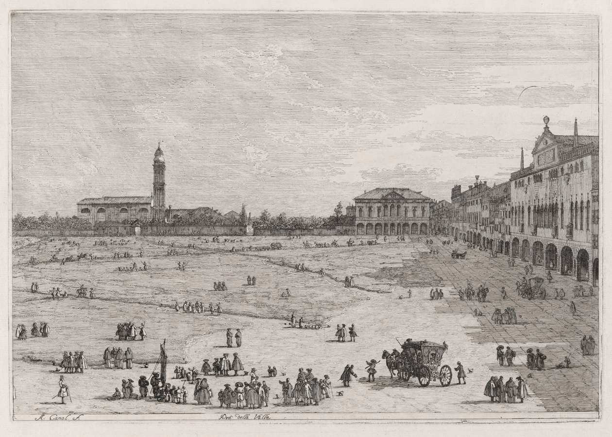 Pr? della Valle (Prato della Vale), ze série Vedute (Views) od Canaletto (Giovanni Antonio Canal)