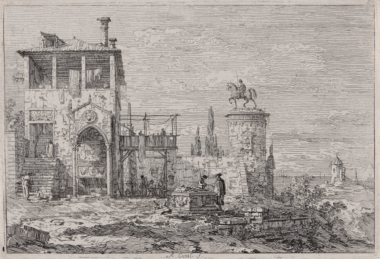 Jezdecký pomník, ze série Vedute (Views) od Canaletto (Giovanni Antonio Canal)