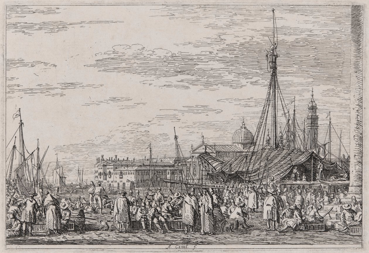 The Market on the Molo, ze série Vedute (Views) od Canaletto (Giovanni Antonio Canal)