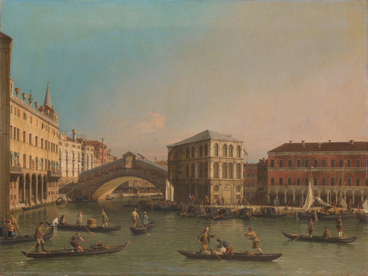 Canal Grande s mostem Rialto a Fondaco dei Tedeschi od Canaletto (workshop of)