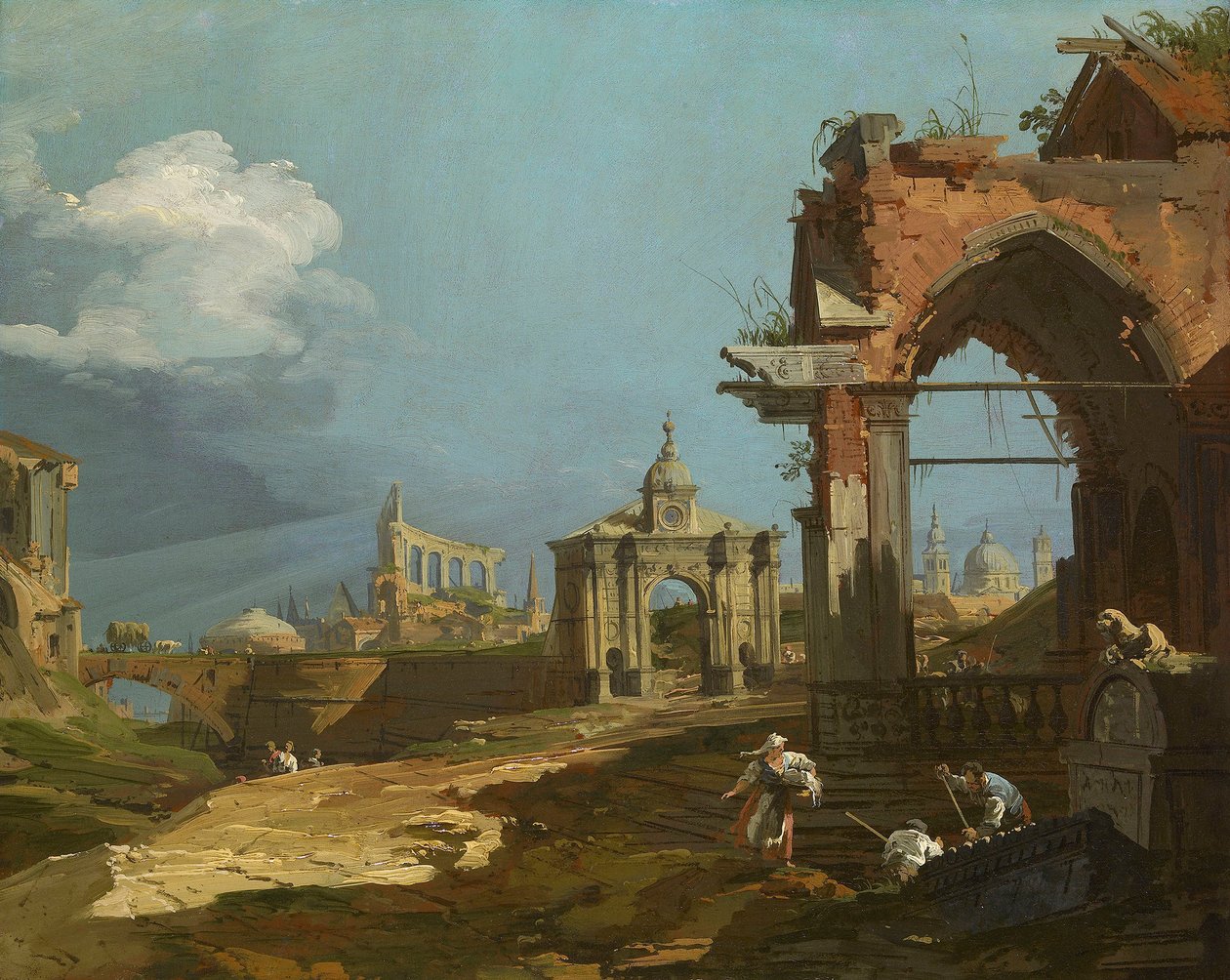 Canaletto - Capricciový pohled se špičatým obloukem 1742-44 od Canaletto