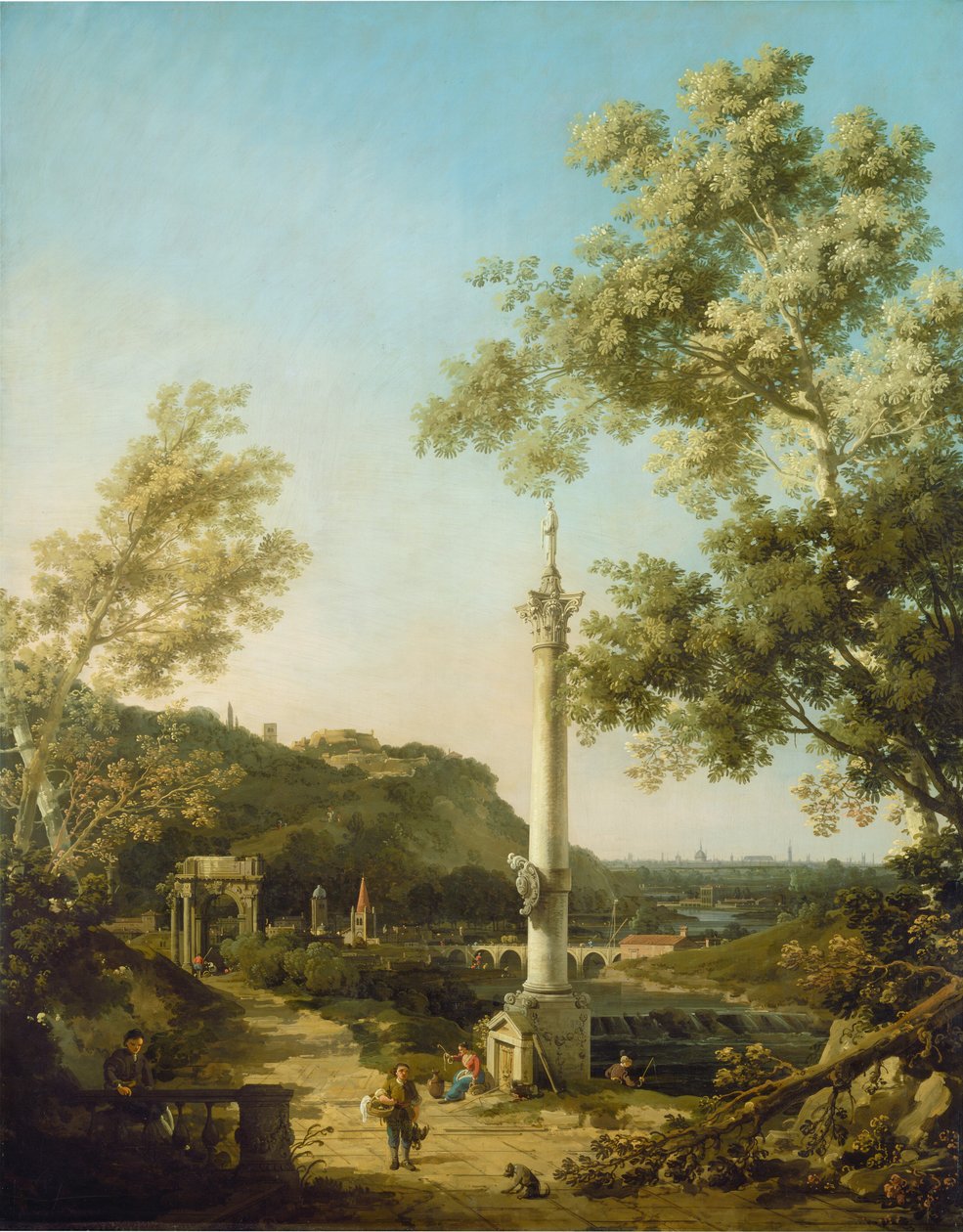 Anglická krajina Capriccio se sloupem od Canaletto