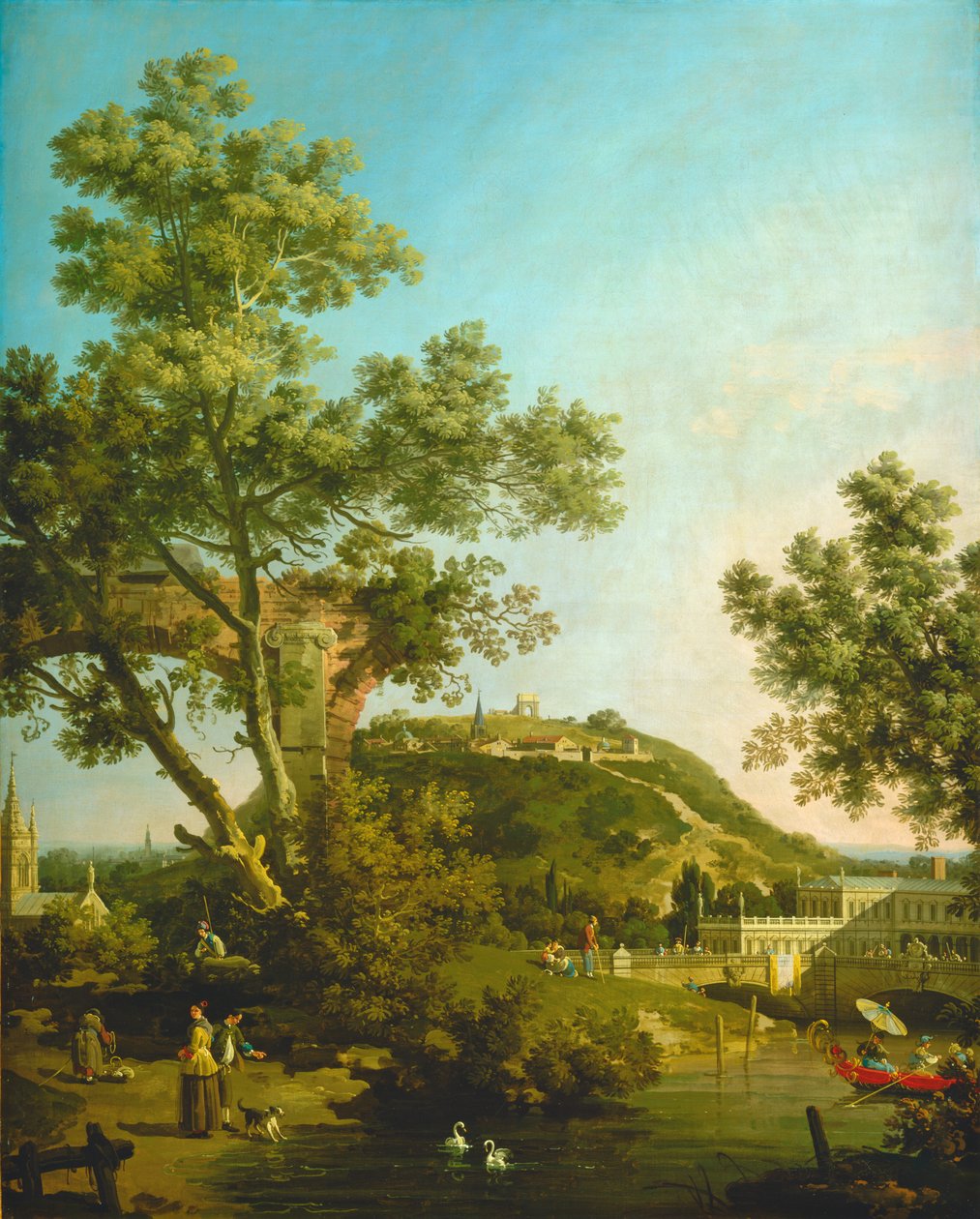 Anglické krajinářské capriccio s palácem od Canaletto