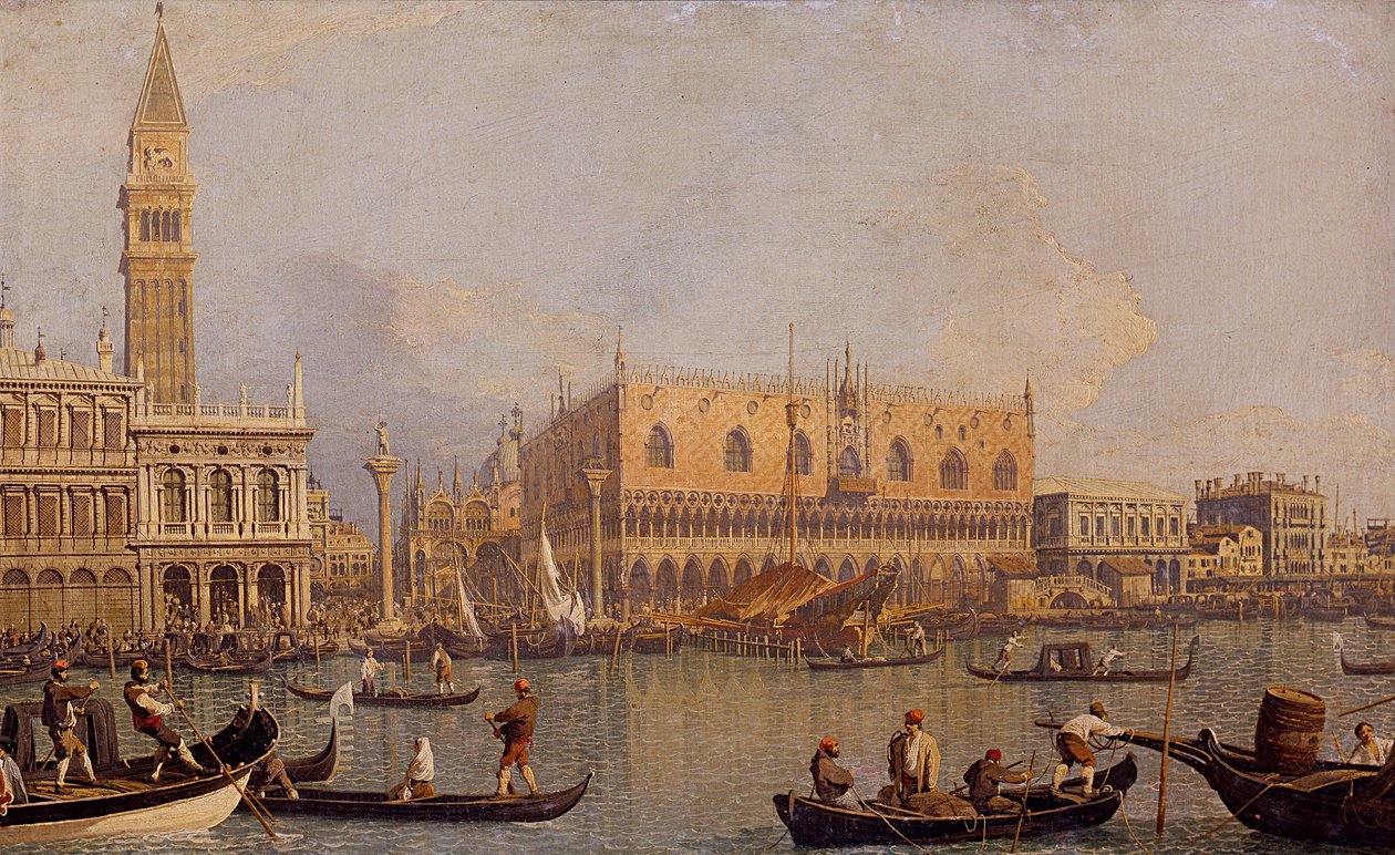 Italsky: Veduta del Palazzo Ducale di Venezia Pohled na Vévodský palác v Benátkách od Canaletto