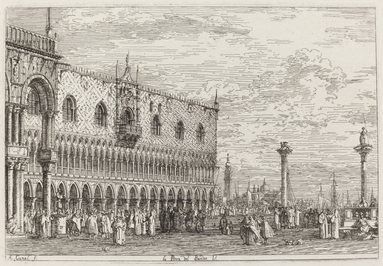 Piera del Bando. V. [vpravo dole], c. 17351746. od Canaletto