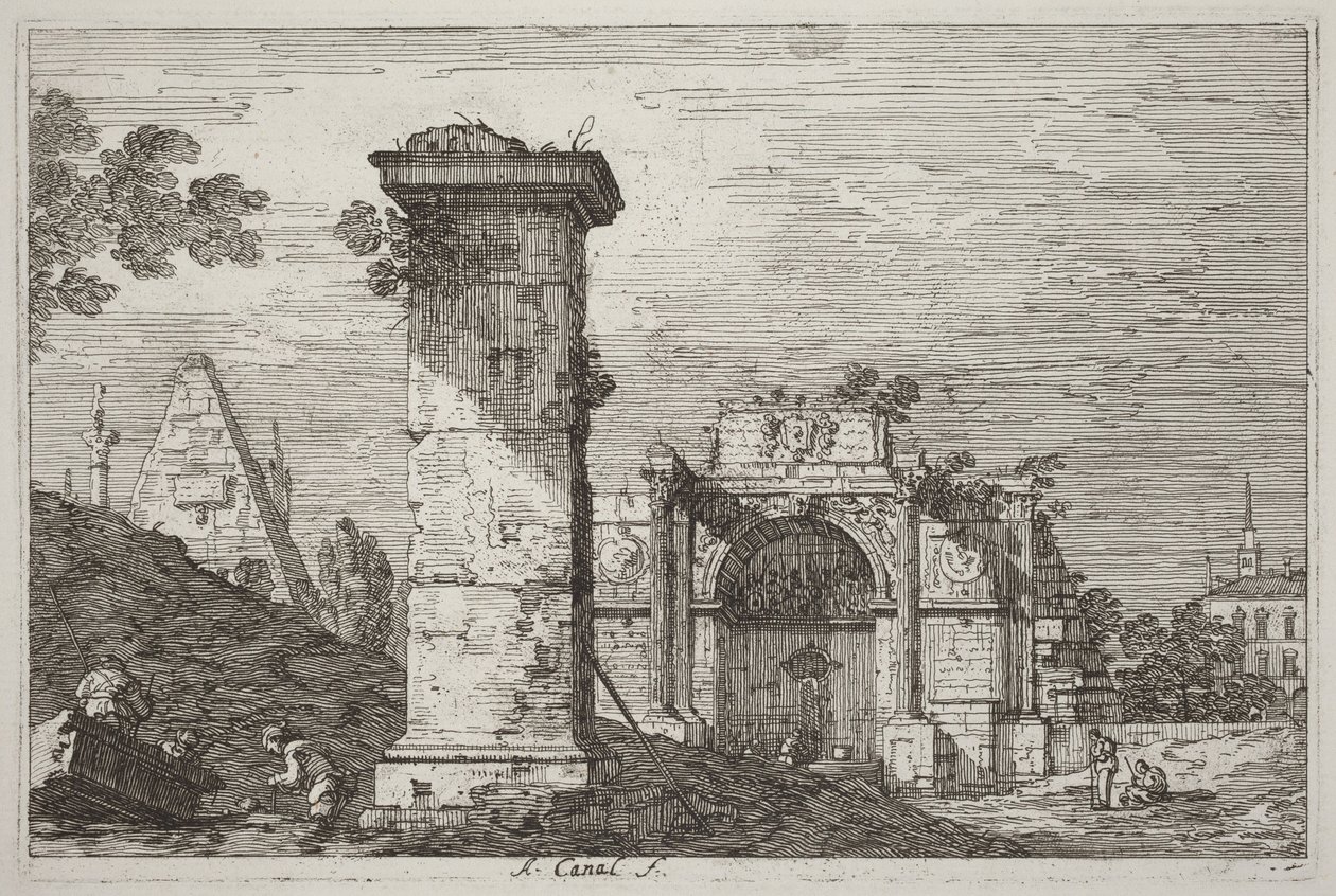 Krajina se zříceninami památek [vpravo] od Canaletto