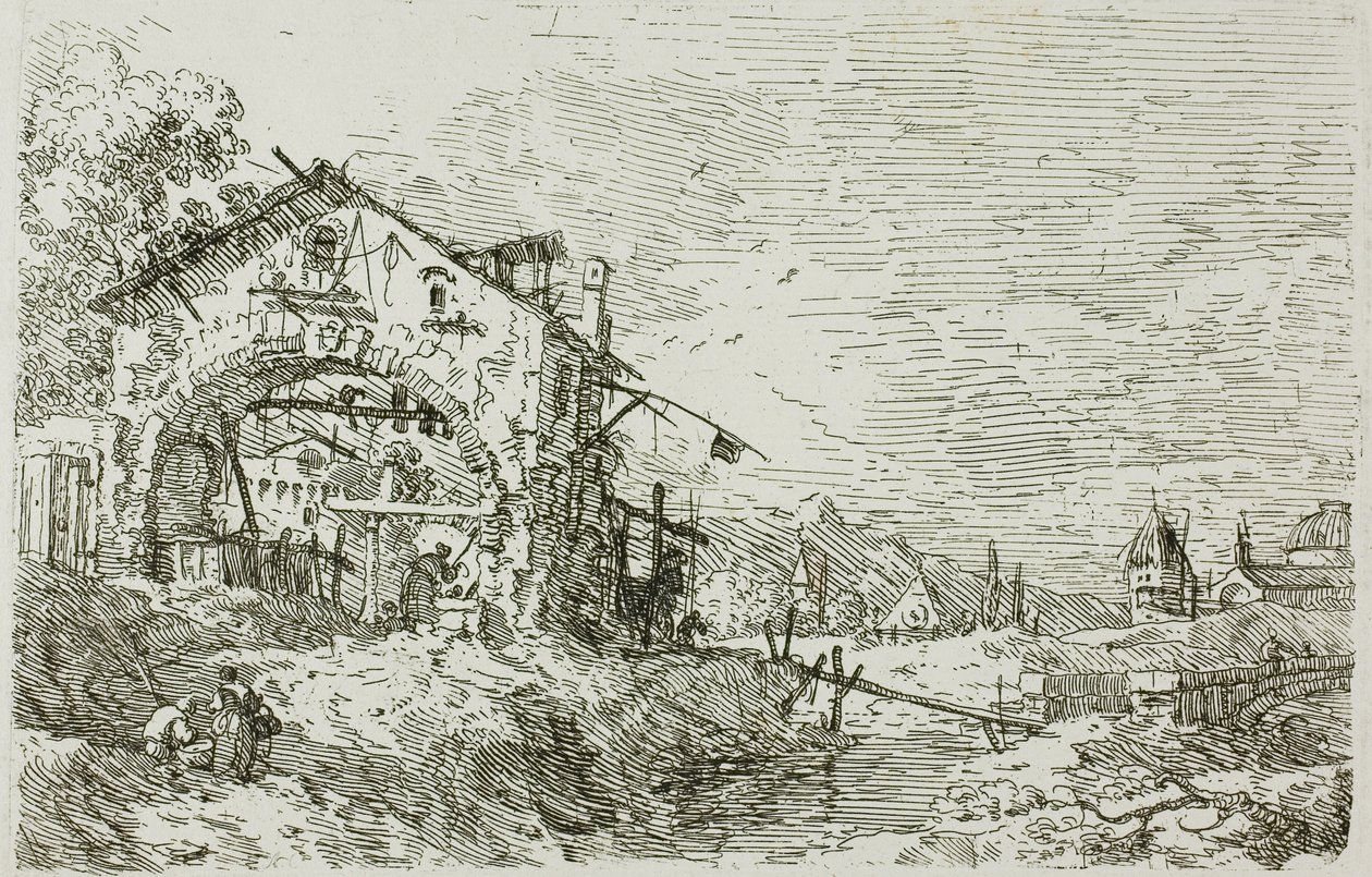 Krajina se ženou u studny, z Vedute od Canaletto