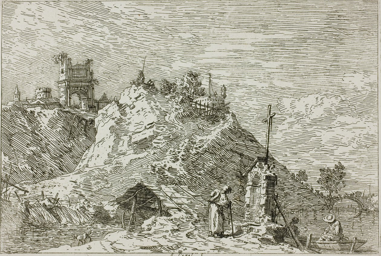 Krajina s poutníkem na modlitbě, z Vedute od Canaletto