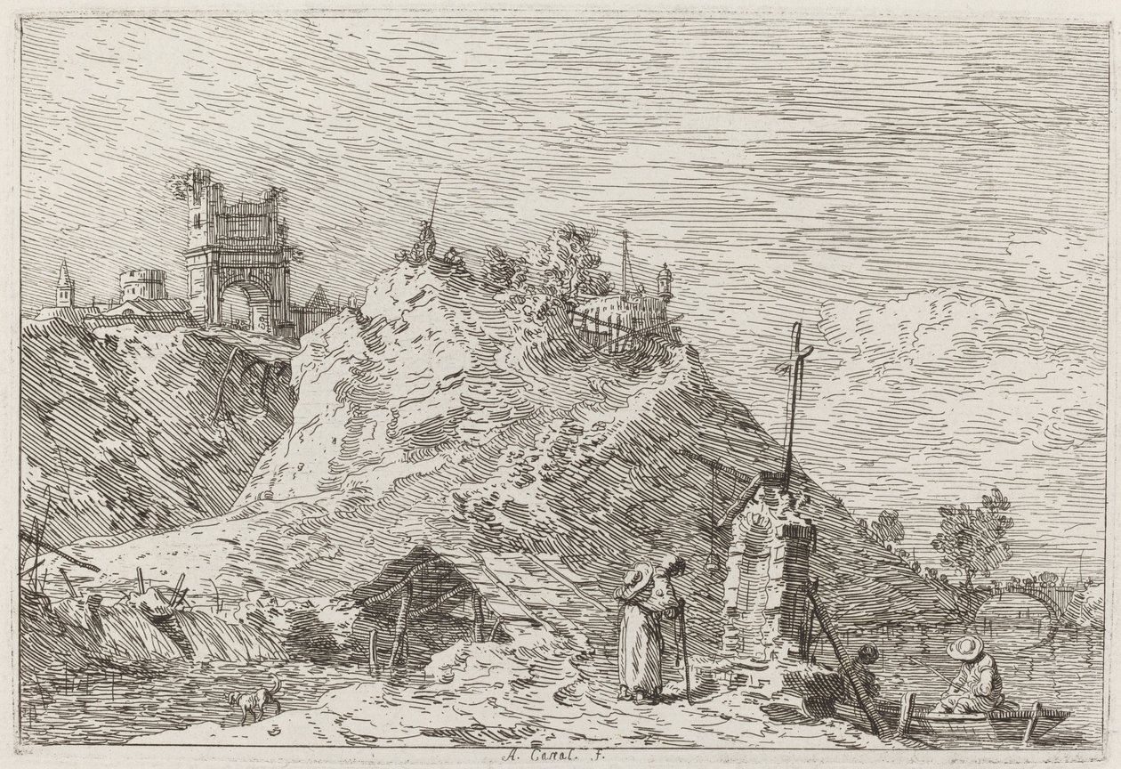 Krajina s poutníkem na modlitbě [vlevo nahoře] od Canaletto
