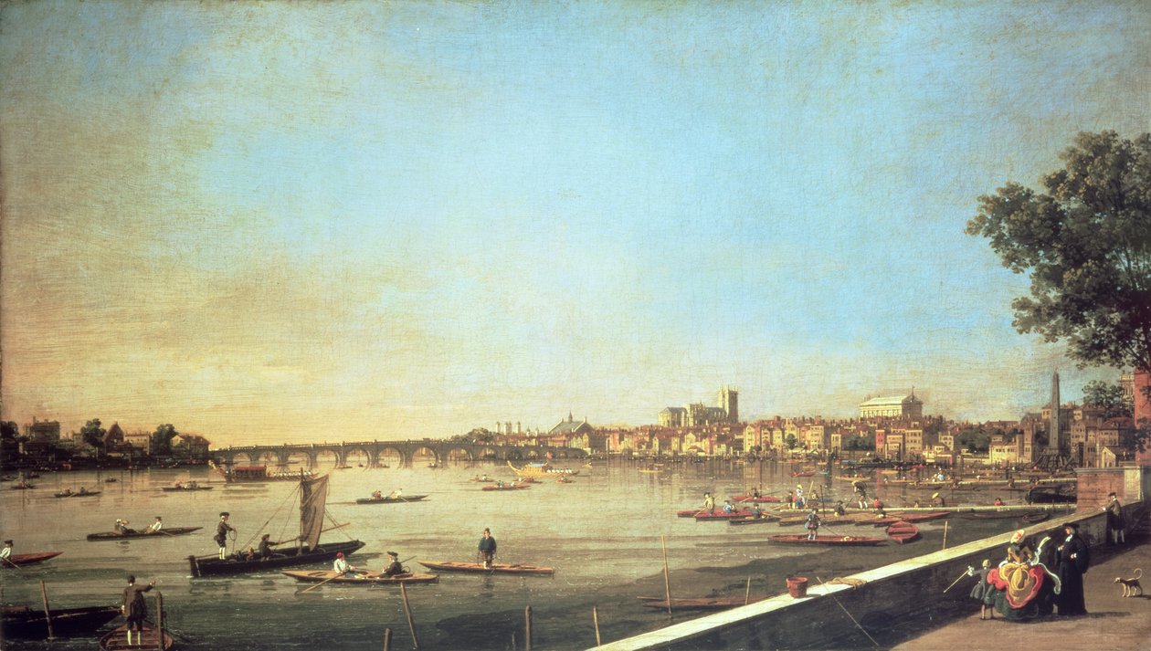 Londýn, Temže ve Westminsteru a Whitehall z Terrace of Somerset House, kolem 1750-51 od Giovanni Antonio Canal